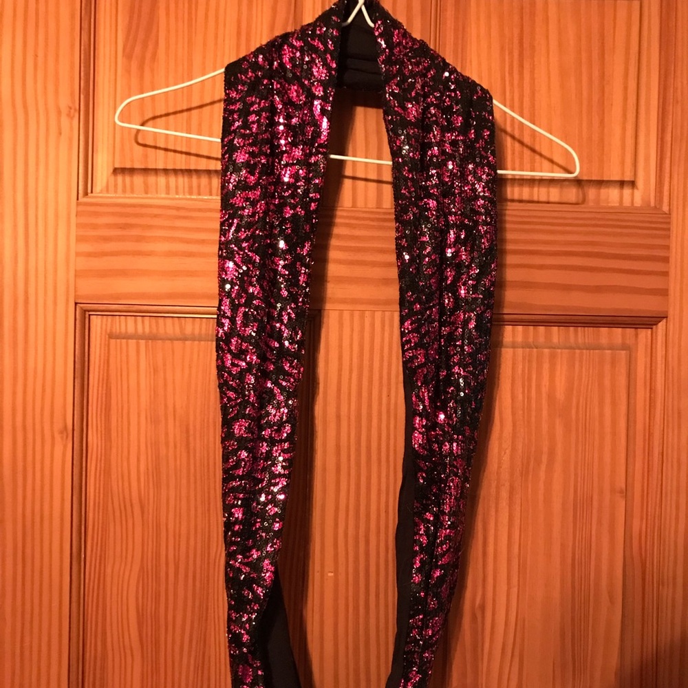 Pink and black sequined, leopard infinity scarf